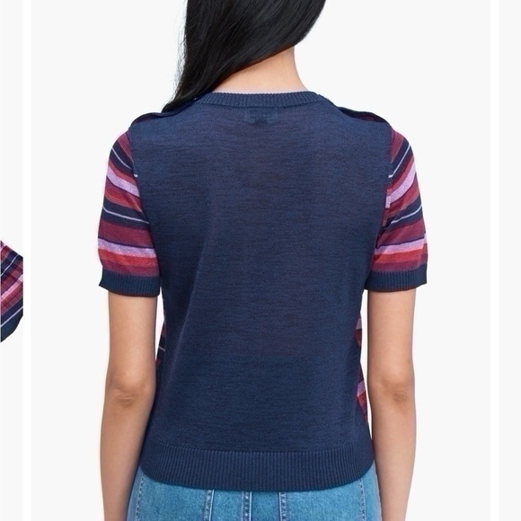 NEW Kate Spade Interstellar Blue Striped Short Sleeve Sweater - Picture 9 of 11